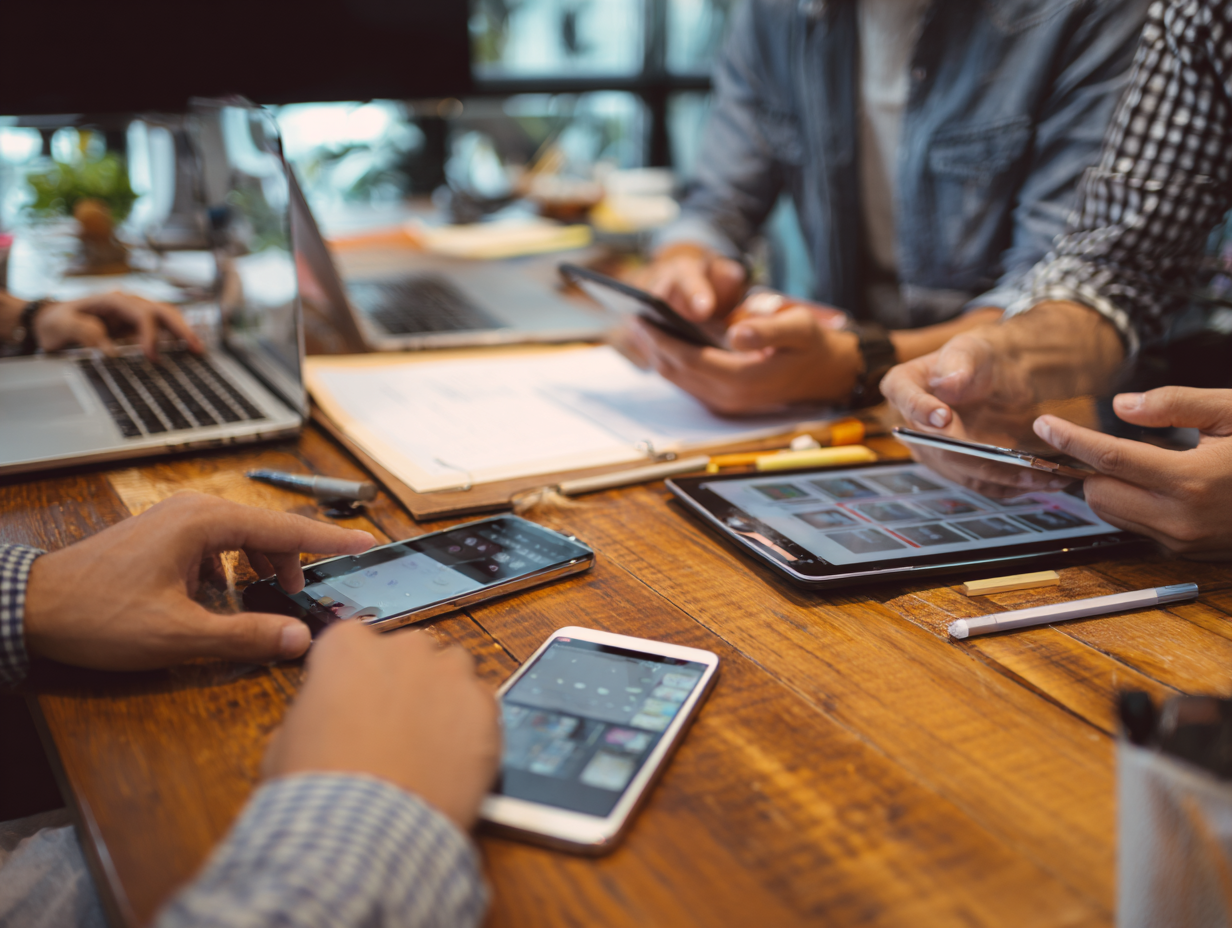 Developers reviewing sprint board