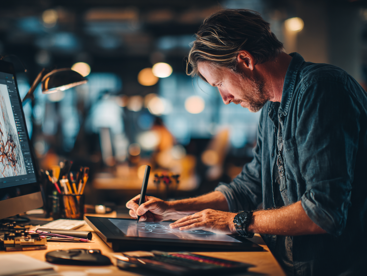 Product team discussing mobile architecture blueprints